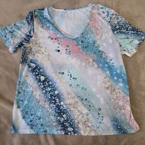 Pastel Abstract Print Short Sleeve Top